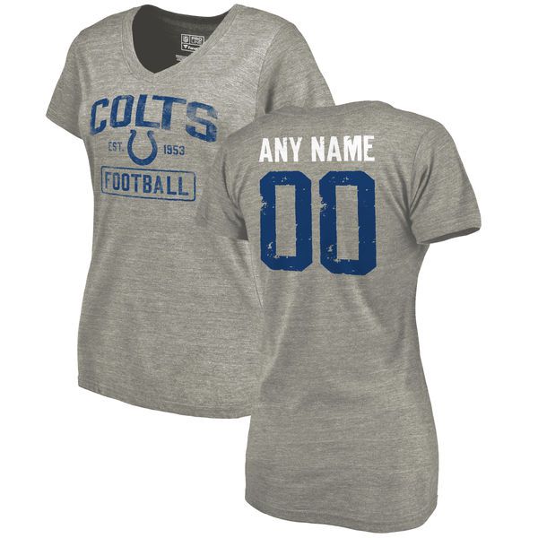 Women Indianapolis Colts Heather Gray Distressed Custom Name and Number Tri-Blend V-Neck NFL T-Shirt->->Sports Accessory